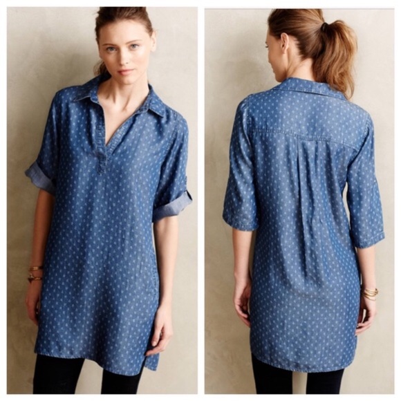 Cloth & Stone Diamond Dot chambray shirt dress S - Picture 2 of 8
